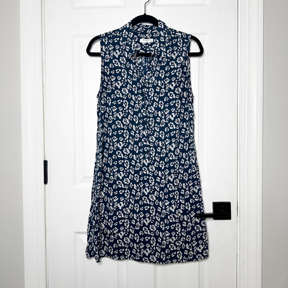 Equipment Femme Silk Shirt Dress Womens M Navy Leopard Print Sleeveless